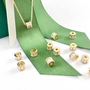 Baguette Spacer Beads | Real Gold 18K Plated Micro CZ Pave Tiny Barrel Space Beads Over Brass for Jewelry Making