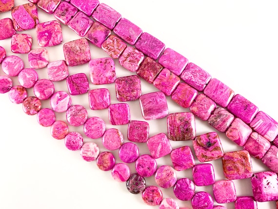 Dyed Hot Pink Crazy Lace Agate Natural Stone in Rectangle, Square