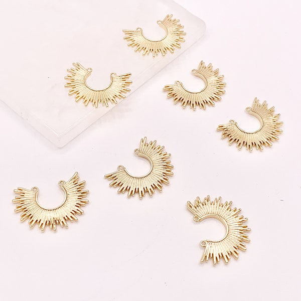 Real Gold 18K Plated Sunburst Sun Burst Top Drilled 2 Loop Charm Earring Jewelry Component