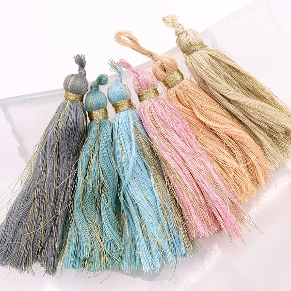 3.5 inches Silk Tassel Beautiful Handmade Tassel Mala Tassel in Cream, Gray, Pink, Peach, Blue, Green