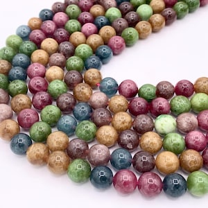 Dyed Malaysian Jade Round Smooth Shiny Natural Stone Beads Beautiful Dark Mixed Color Beads 4mm 6mm 8mm 10mm Around 15&quot;