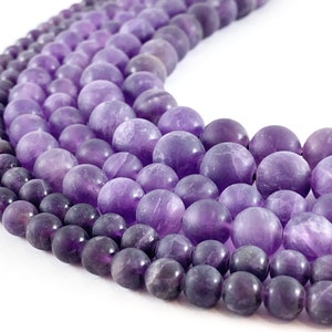 Matte Amethyst Round Smooth Natural Gemstone Beads 15&quot;-16&quot;
