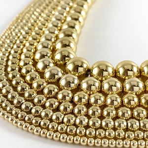 Real 18K Gold Plated Hematite Round Smooth Beads Around 15"