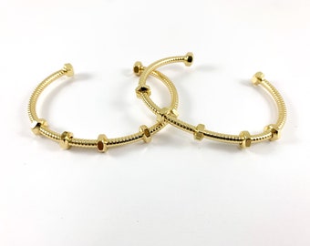 Real Gold 18K Plated Copper Screw Design Adjustable Bracelet Open Cuffs