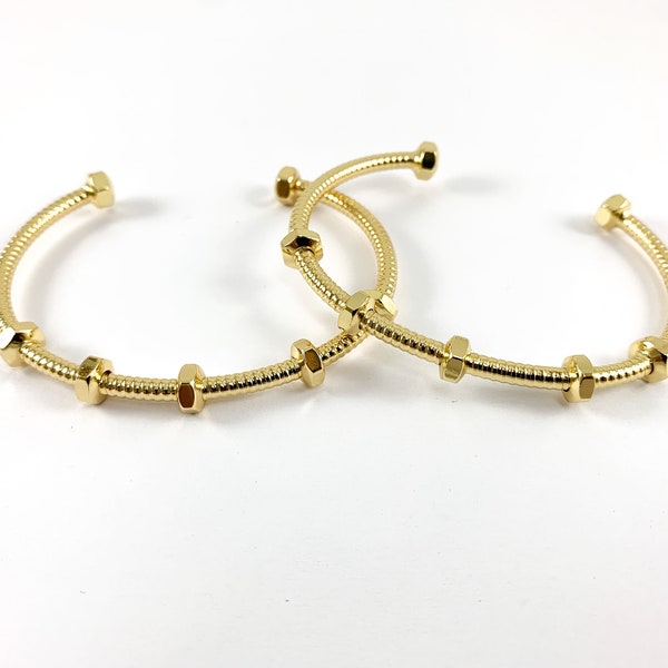 Real Gold 18K Plated Copper Screw Design Adjustable Bracelet Open Cuffs