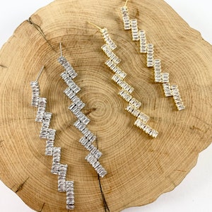 Real 18K Gold/Silver Plated CZ Pave Trendy Chevron ZigZag Earrings Over Copper