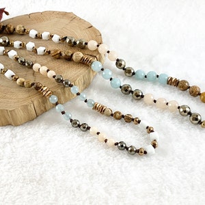 36" Picture Jasper + Hematite + Jade + Crystal Knotted Gemstone Finished Necklace