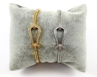 Real Gold/Platinum 18K Plated Copper CZ Pave Buckle Bracelet Cuffs