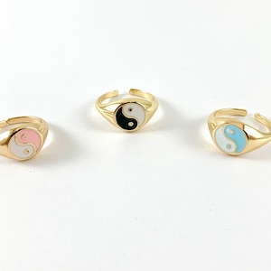 Real Gold 18K Plated Enamel Yin Yang Ring