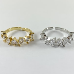 18K Gold/Silver Plated CZ Pave Rhinestone Cluster Banded Adjustable Ring