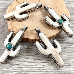 Tibetan Silver Bone Cactus Pendant/Ring with Turquoise Handmade Pendant