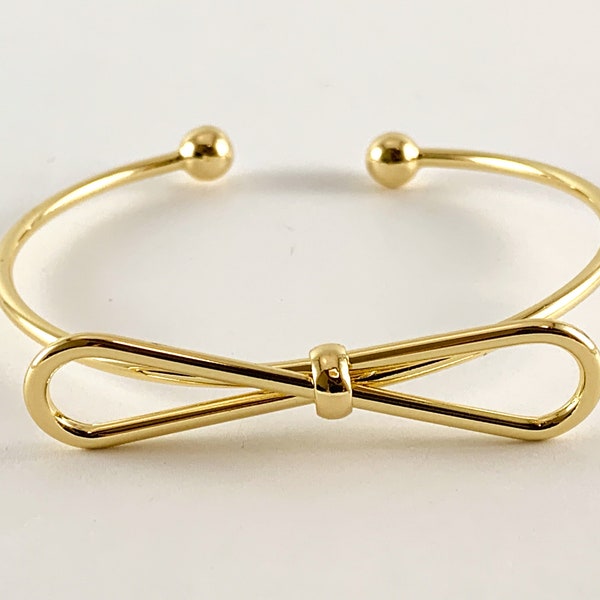 Real Gold 18K Plated Copper Bow Tie Adjustable Bracelet Cuffs