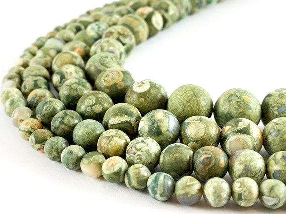 Matte Ryolite/Rain Forest Jasper Round Smooth Natural Gemstone Beads 15"-16"