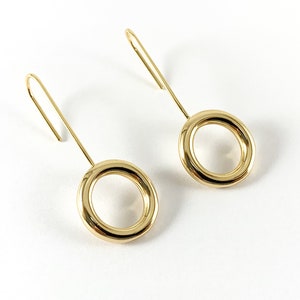 Real 18K Gold Plated Minimalist Circle Dangle Earrings Over Copper