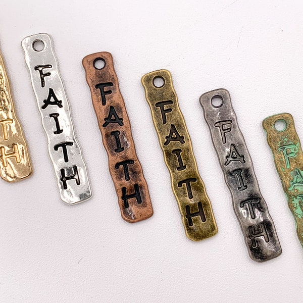 7x39mm/1.5 inches Pewter Hammered FAITH Bar Pendants Bulk Order in Gold, Silver, Copper, Brass, Gunmetal and Patina