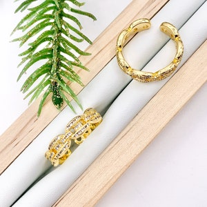 Cute Button Coffee Bean Pig Nose Adjustable Ring in 18K Real Gold Plated Copper CZ Pave