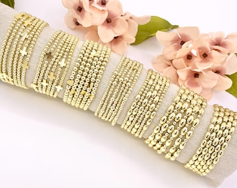 18K Gold Plated Hematite Rice Shape Beaded Dainty Stretchy Bracelet 1 piece 7&quot;