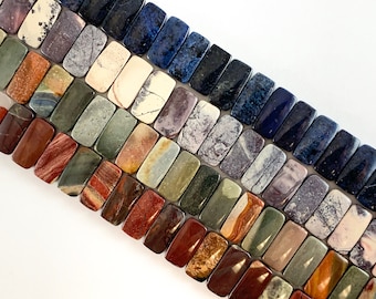Dumortierite, Porcelain Jasper, Polychrome Jasper, Red Apple Jasper Rectangle Double Hole Double Drilled Beads