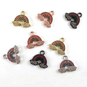 Real Gold 18K Plated Micro CZ Rainbow Pave Pendant Over Brass 1pc