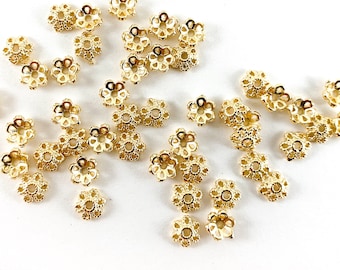 18K Gold Plated Flower Bead Caps 6mm