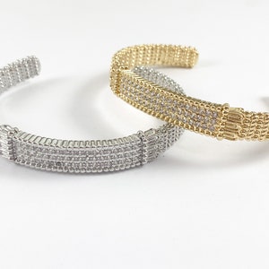 Fancy Bling Stackable Bracelet Cuff in Gold or Silver Plated Adjustable Bracelet Cuffs over Brass