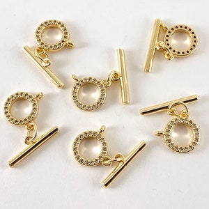Real Gold 18K Plated Micro CZ Circle Pave Toggle Over Brass