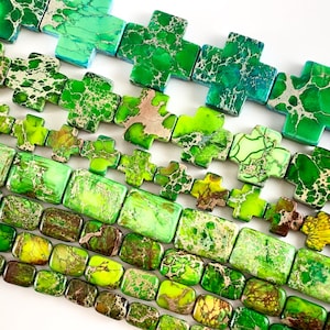 Dyed Green Variscite/Sea Sediment/Impression Jasper Flat Beads Rectangle, Cross Shapes