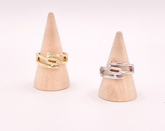Trendy Rhinestone Oval CZ Pave Nail Bypass Rings in 18K Gold or Silver Plated Copper