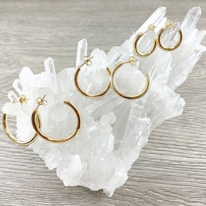 Real 18K Gold Plated Simple Plain Hoop Earrings Over Copper