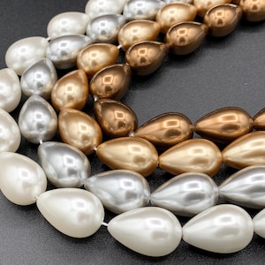 16x24mm Shell Pearl Large Teardrop Beads Pearl Powder Coated Shell Beads (NOT Freshwater Pearl) Around 15&quot; (1 Strand)