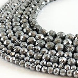 Faceted Shiny Metallic Coated Round Silver Druzy Beads