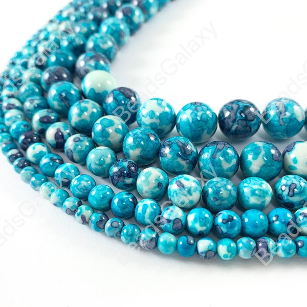 Bright Blue Mosaic Composite Howlite Round Smooth Beads 4-12mm Around 15"