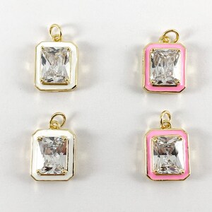 Real Gold 18K Plated Enamel & CZ Pave Rectangle Pendant Charm Over Copper