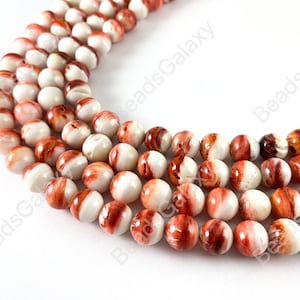 Spiny Oyster Natural Round Beads - Natural Red Color. Non Treated. 15-16 Inch