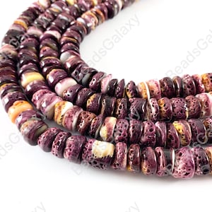 Spiny Oyster Natural Rondelle Beads - Natural Purple Yellow Shell Color. Non Treated. 15-16&quot;