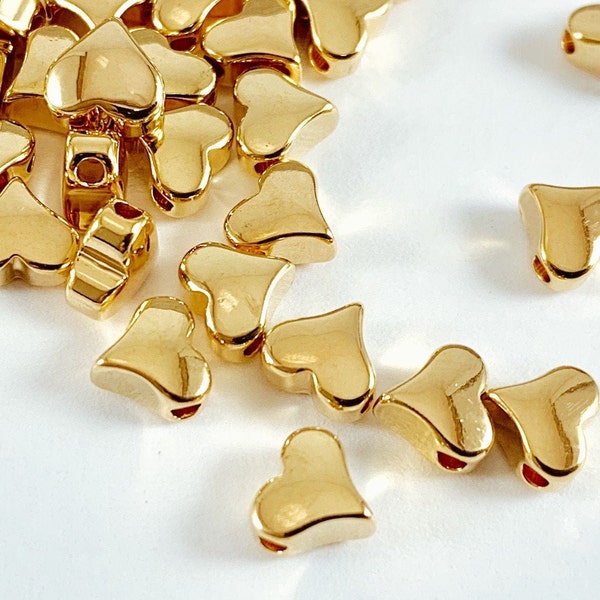 Tiny Puffy Heart Spacer Beads Real 18K Gold Plated Over Brass Space Beads For Jewelry Making | Valentines Day Jewelry Gift