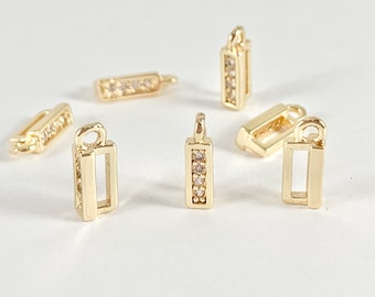 Tiny Gold Rectangle CZ Charms in Real 18K Gold Plated Over Brass