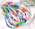 8mm Dyed Jade Beaded Necklaces Colorful Rondelle Jade with Gold Plated Hematite Saucer Spacers Beaded Necklace 17" with 2" Extender