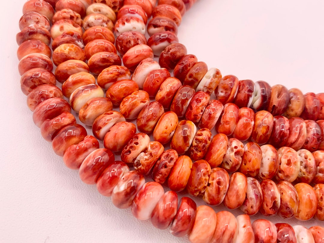 Natural 4mm Red Spiny Oyster Shell Roundel Beads - 15.5" Strand For DIY Jewelry