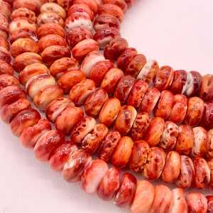 Spiny Oyster Natural Rondelle Beads - Natural Red Color. Non Treated 15-16&quot;