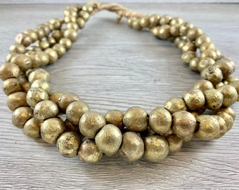 Brass Ethiopian Padre Beads 8mm African Cylinder Large Hole 28 Inch Strand 