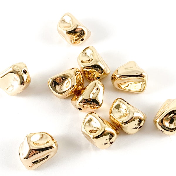 18K Gold Plated Brass Nugget Rocks Irregular Beads