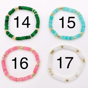 Bracelets extensibles de pierres précieuses assorties de 6 mm Rondelle colorée avec entretoises plaquées or Bracelets de perles 6,5 pouces Prix pour 1 image 11