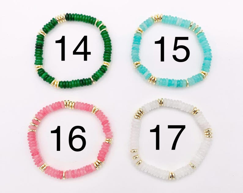 Bracelets extensibles de pierres précieuses assorties de 6 mm Rondelle colorée avec entretoises plaquées or Bracelets de perles 6,5 pouces Prix pour 1 image 11