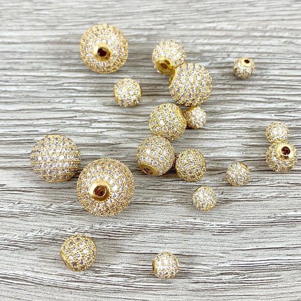 CZ Round Beads Cubic Zirconia Micro Pave Round Spacer Beads in Gold, Silver, Rose Gold and Gunmetal Sold by 1 PC