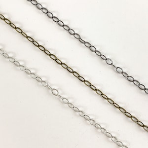Hammered Oval Copper Chain By The Foot/Yard in Gunmetal, Bronze and Silver Color