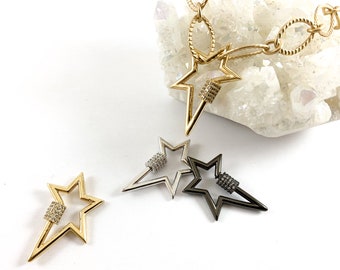 CZ Micro Pave Star Twist Screw Clasp Gold/Silver/Gunmetal 1 PC