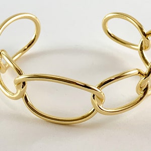 Real Gold 18K Plated Copper Oval Linked Adjustable Bracelet Cuffs