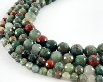 Hand Cut African Bloodstone Round Faceted Natural Gemstone Beads