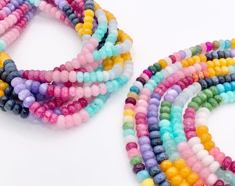 5x8mm Beautiful Mixed Color Quartz Smooth Rondelle Beads | Multicolor Dyed Jade, Jasper And Quartz Beads Natural Stone Beads Around 15&quot;